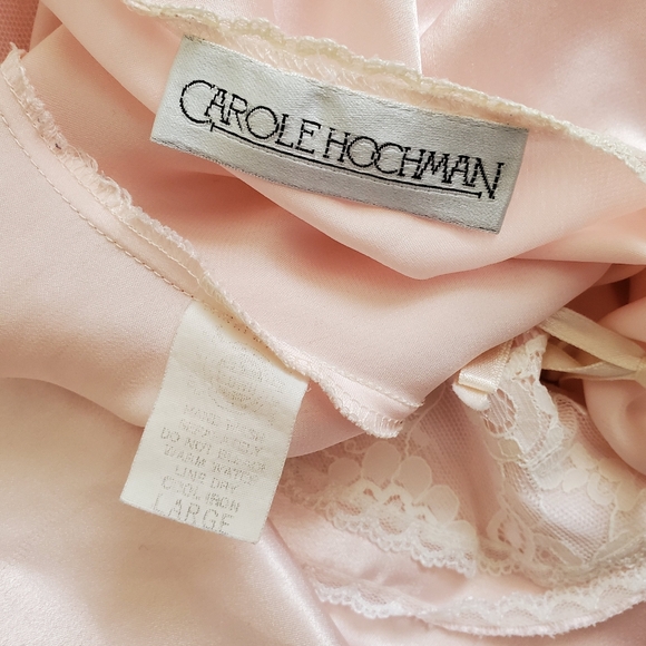 50s 60s Vintage ILGWU Powder Puff Pink Satin & Lace Flat Collar Nightgown - Picture 2 of 10